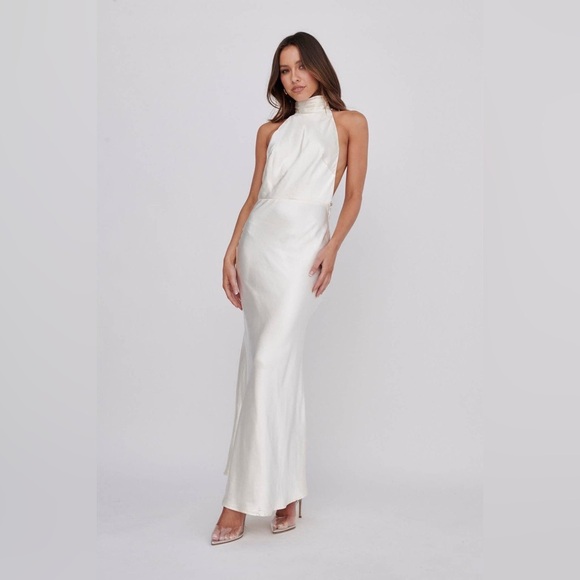 NWT Bride Saints and Secrets White/Cream Rose Halter Pearl Maxi Dress Size XS - Picture 2 of 8